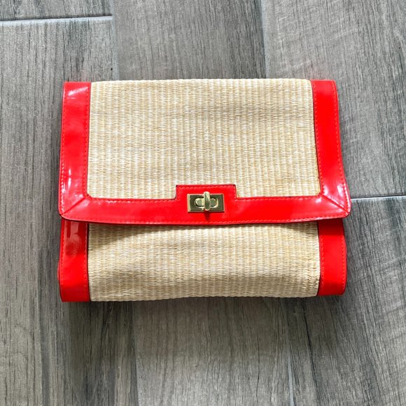 NWOT Raffia and Patent Clutch - Picture 1 of 9